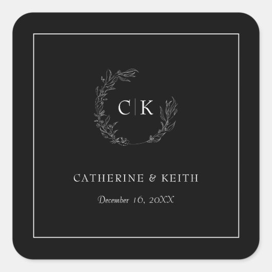 Elegant Monogram Wedding Square Sticker (Voorkant)