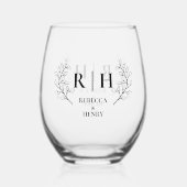 Elegant Monogram Wedding Wijnglas Zonder Voet (Voorkant)