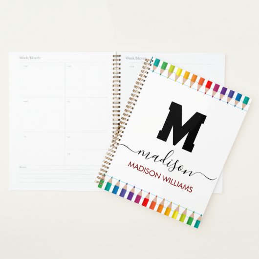 Elegant Monogram white black  Script Office School (Devant avec enveloppe)