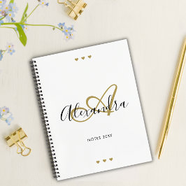 Elegant Monogram White Gold Script Initiaal Name Notitieboek