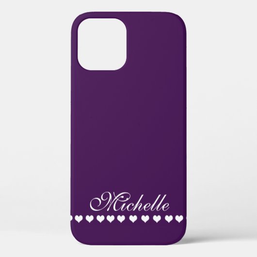 Elegant Monogram White Hearts Eggplant Paars Case-Mate iPhone Case (Achterkant)