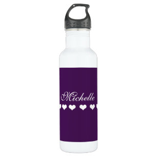 Elegant Monogram White Hearts Eggplant Paars Waterfles