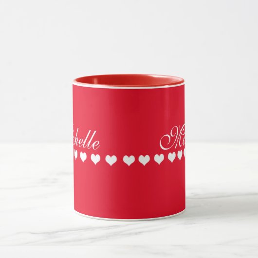 Elegant Monogram White Hearts Red Mok (Midden)