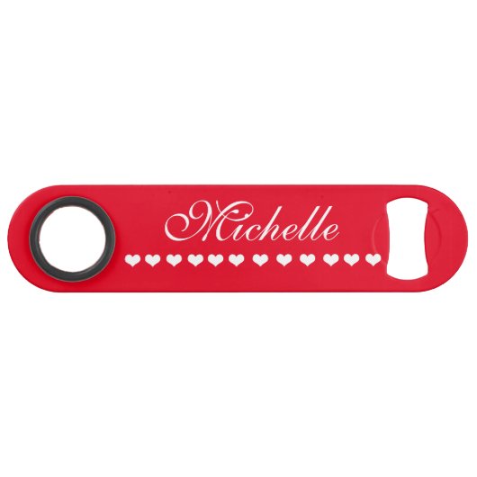 Elegant Monogram White Hearts Red Speed Flessenopener (Voorkant (Horizontaal))