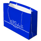Elegant Monogram White Hearts Royal Blue Groot Cadeauzakje (Achterkant Gekanteld)