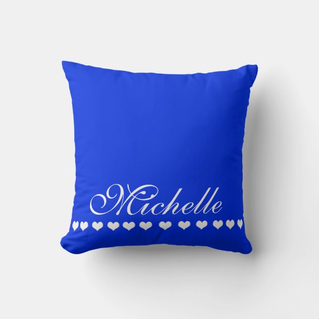 Elegant Monogram White Hearts Royal Blue Kussen (Voorkant)
