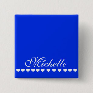 Elegant Monogram White Hearts Royal Blue Vierkante Button 5,1 Cm