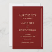 Elegant Monogram Wine Red Script Wedding Save The Date (Voorkant)