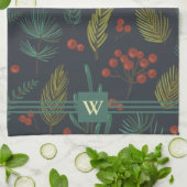 Elegant Monogram Winter Botanisch Theedoek (Gevouwen)