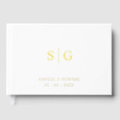 Elegant Monogram Wit en Goud Bruiloft Gastenboek (Voorkant)