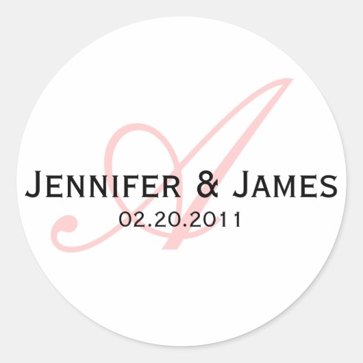 Elegant Monogram Wit en Roze Bruiloft Sticker (Voorkant)