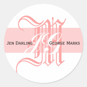 Elegant Monogram Wit en Roze Bruiloft Sticker