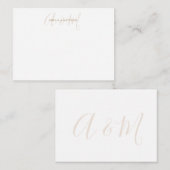 Elegant monogram wit goud notitiekaartje (Voorkant / Achterkant)