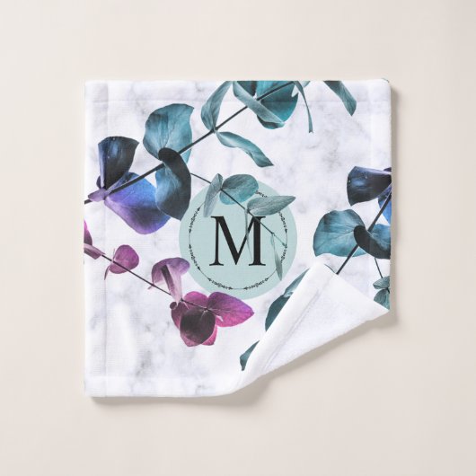 Elegant monogram witte marmer eucalyptus folia bad handdoek (Wasdoekje)