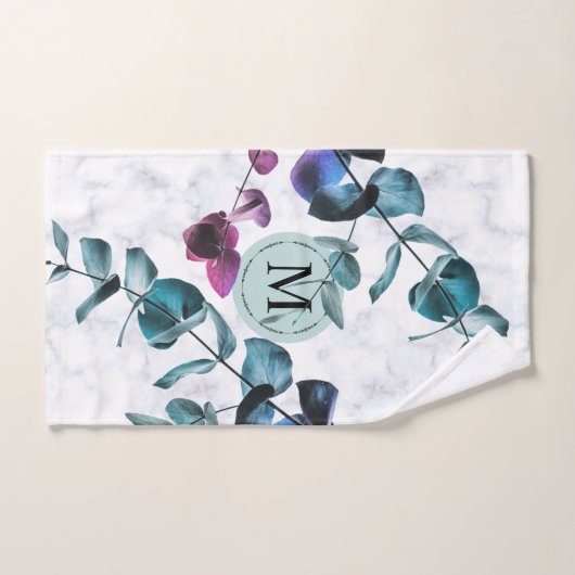 Elegant monogram witte marmer eucalyptus folia bad handdoek (Handdoek)
