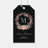 Elegant Monogram Wreath Dusty Blue Christmas Cadeaulabel (Achterkant)