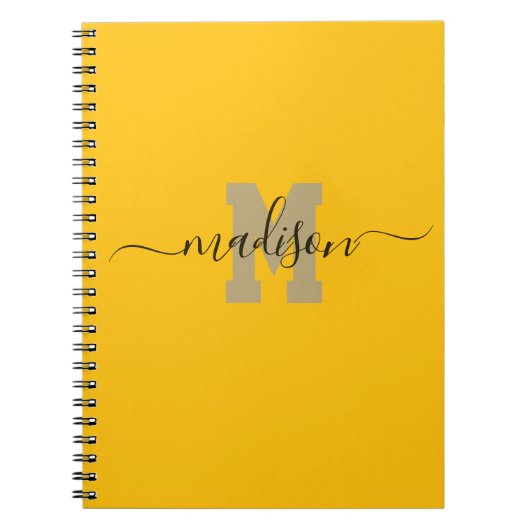 Elegant Monogram Yellow Script Office School Notitieboek (Voorkant)