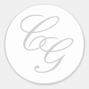 Elegant Monogram Zacht Grijs & Witte Bruiloft Stic Ronde Sticker