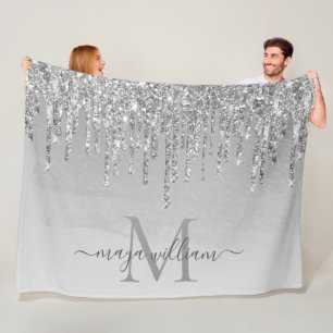 Elegant monogram zilver Glitter Drives Fleece Deken