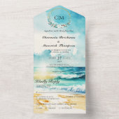 Elegant Monogram Zomer Strand Bruiloft Alles In Ee All In One Uitnodiging (Binnen)