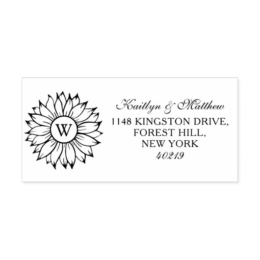 Elegant Monogram Zonnebloem Bruiloft Zelfinktende Stempel (Design)