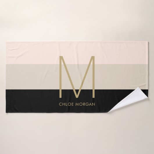 Elegant monogram zwart beige roze bad handdoek (Badhanddoek)