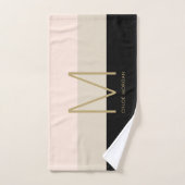 Elegant monogram zwart beige roze bad handdoek (Handdoek)