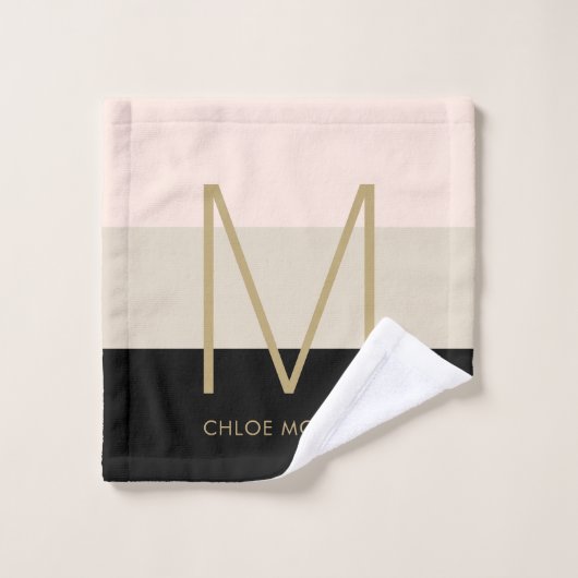 Elegant monogram zwart beige roze bad handdoek (Wasdoekje)