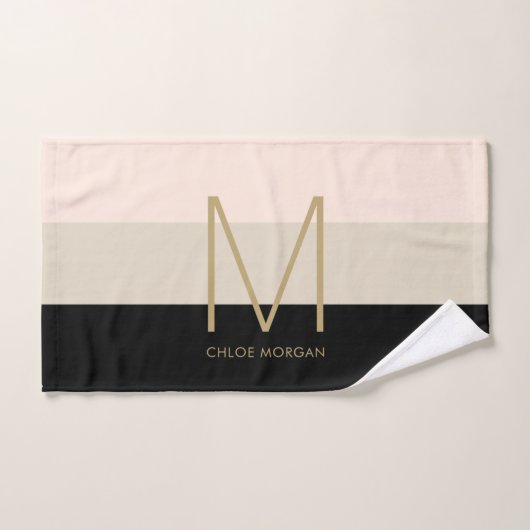 Elegant monogram zwart beige roze bad handdoek (Handdoek)
