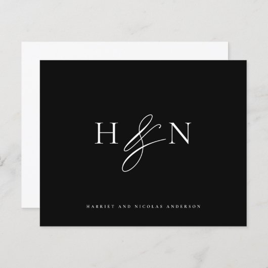 Elegant Monogram Zwart Bruiloft Dank u Kaart (Voorkant / Achterkant)