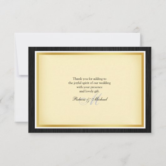 Elegant Monogram zwart en goud Hartelijk dank Bedankkaart (Achterkant)