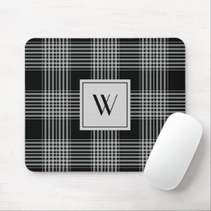 Elegant Monogram Zwart En Wit Geruit Patroon Muismat