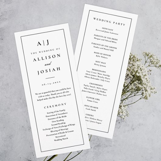 Elegant Monogram Zwart en Wit Huwelijk Programma