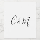Elegant Monogram Zwart en Wit Wijn Etiket (Enkel label)