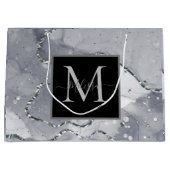 Elegant Monogram Zwart en Zilver Verjaardag Groot Cadeauzakje (Voorkant)