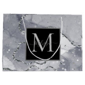 Elegant Monogram Zwart en Zilver Verjaardag Groot Cadeauzakje (Achterkant)