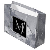 Elegant Monogram Zwart en Zilver Verjaardag Groot Cadeauzakje (Voorkant Gekanteld)