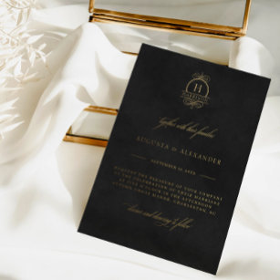 Elegant Monogram Zwart Fluweel Textuur Bruiloft Folie Uitnodiging
