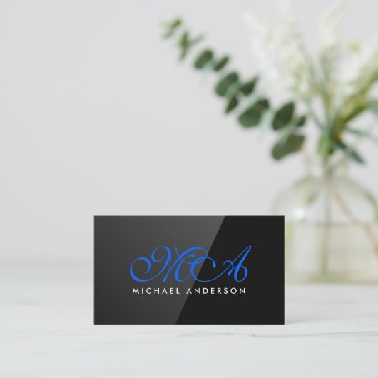 Elegant Monogram | Zwart gloss Visitekaartje (Staand voorkant)