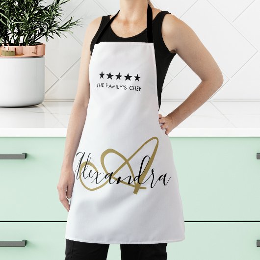 Elegant Monogram zwart Gold Script Beste Chef Name Schort