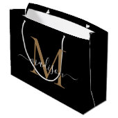 Elegant Monogram Zwart Goud Elegant Script Naam Groot Cadeauzakje (Achterkant Gekanteld)