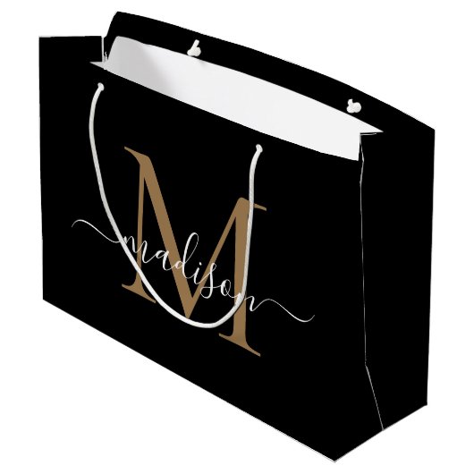 Elegant Monogram Zwart Goud Elegant Script Naam Groot Cadeauzakje (Achterkant Gekanteld)