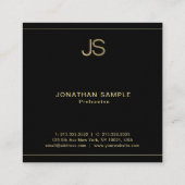 Elegant Monogram Zwart Goud Luxe Premium Dik Vierkante Visitekaartje (Achterkant)