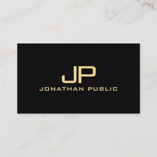 Elegant Monogram Zwart & Goud Luxe Premium Parel Visitekaartje (Voorkant)