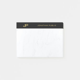 Elegant Monogram Zwart Goud Marmer Sjabloon Post-it® Notes