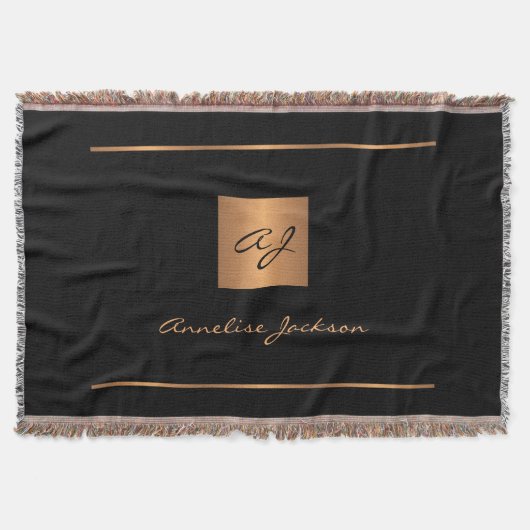 Elegant monogram zwart goud naam script modern deken (Voorkant)