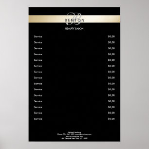 Elegant Monogram Zwart Goud Prijzenlijst Poster