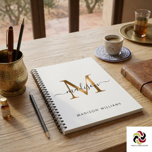 Elegant Monogram Zwart Goud Schrift Kantoor School Notitieboek