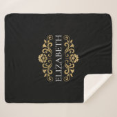 Elegant Monogram Zwart Goud Sherpa Deken (Voorkant (horizontaal))