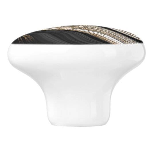 Elegant Monogram Zwart Goud Wit Agaat Keramische Knop (Zijkant)